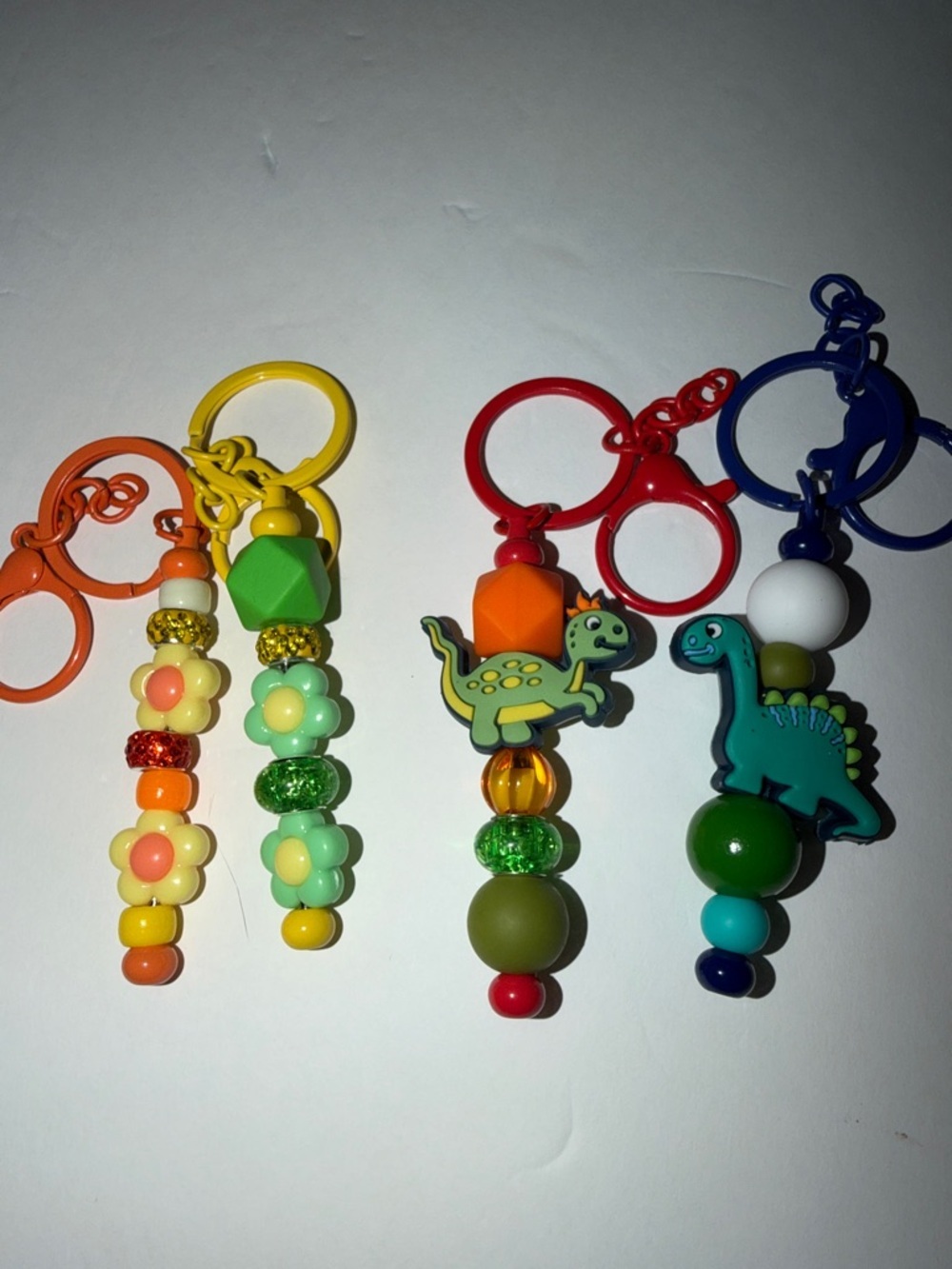 Colorful Dino and Flower Keychain Set - Multicolor Accessories 4 lot